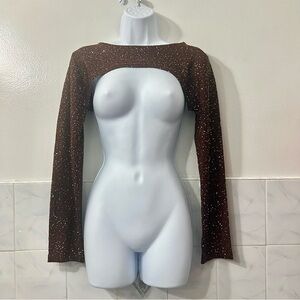 Misa Los Angeles S Long Sleeve Knit Shrug Bolero Brown Sequin Party Rave Festive